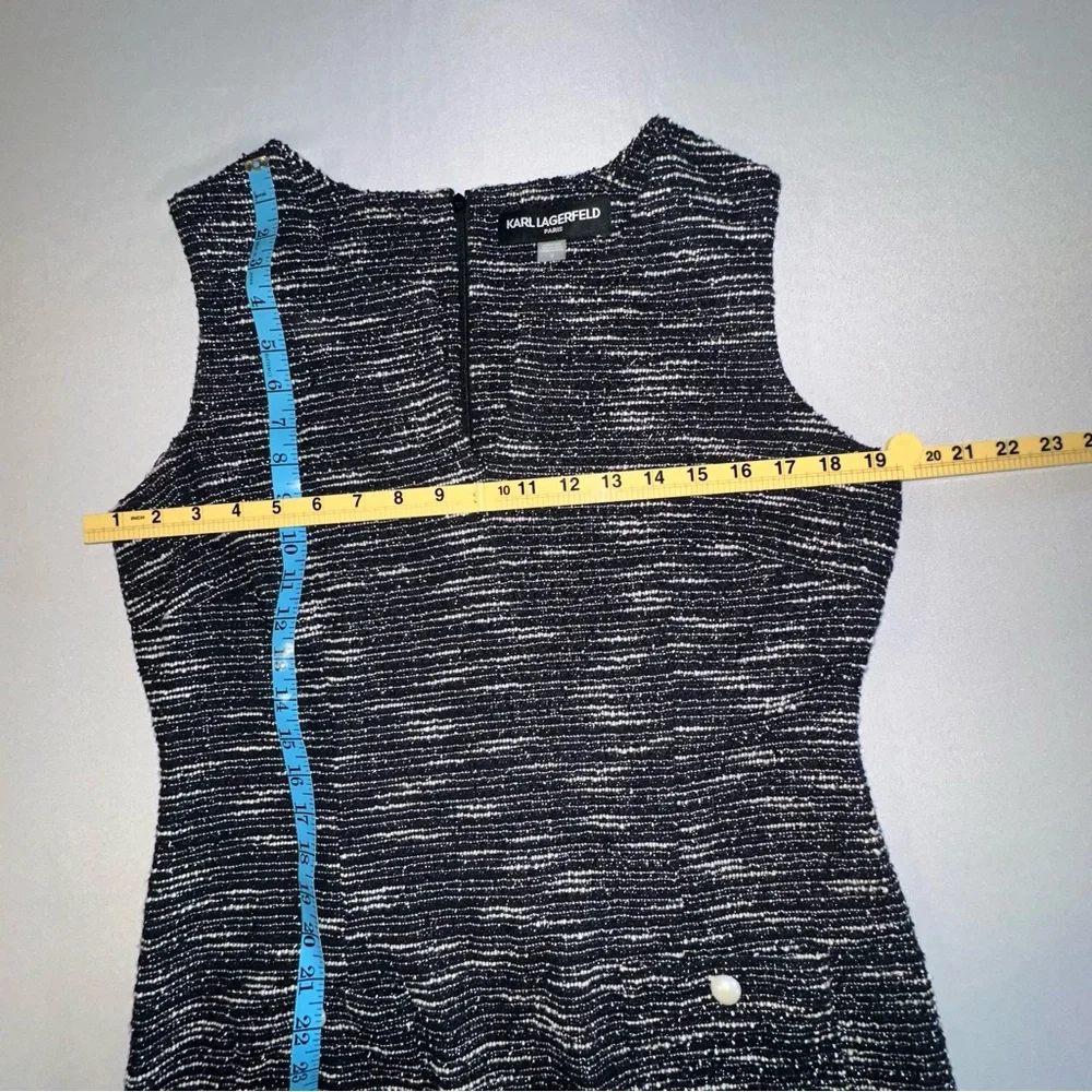 Karl Lagerfeld • Tweed Shift Dress Womens 12 Black White White Pearl Buttons - Picture 12 of 16